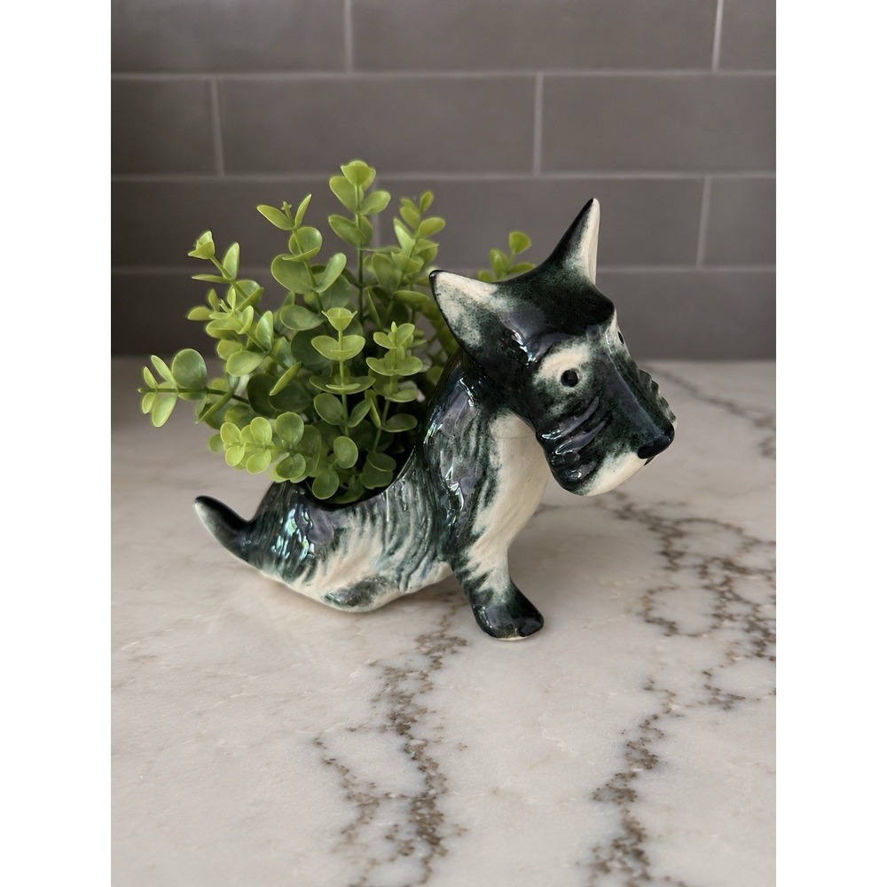 Vintage Ceramic Scottie Dog Figurine 1940s Sitting Scottish Terrier MCM Planter - Picture 1 of 8